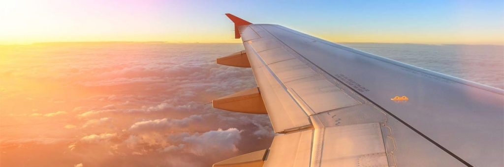 飛行機の翼と海