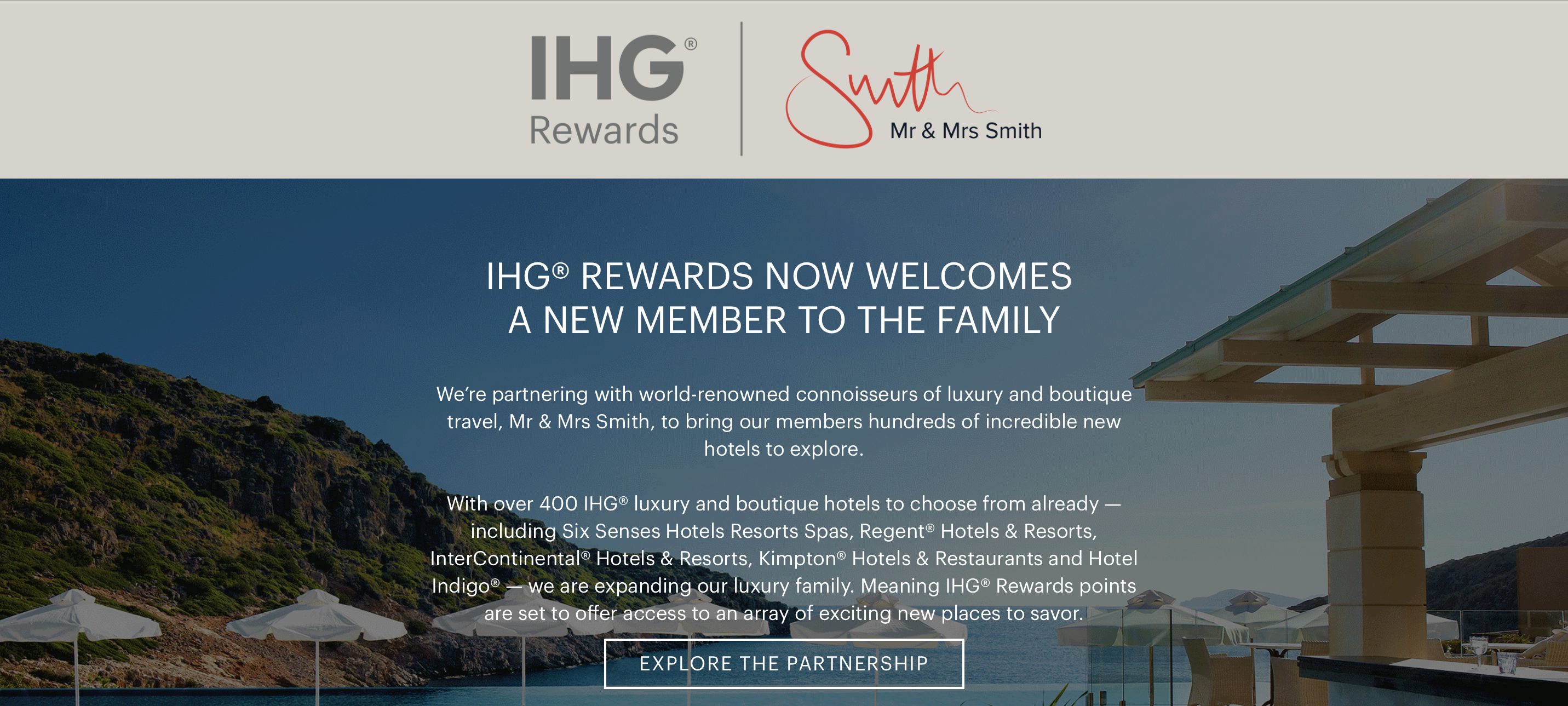 Mr & Mrs Smithのホテルがインターコンチネンタルホテルズ(IHG)のポイントで予約可能に