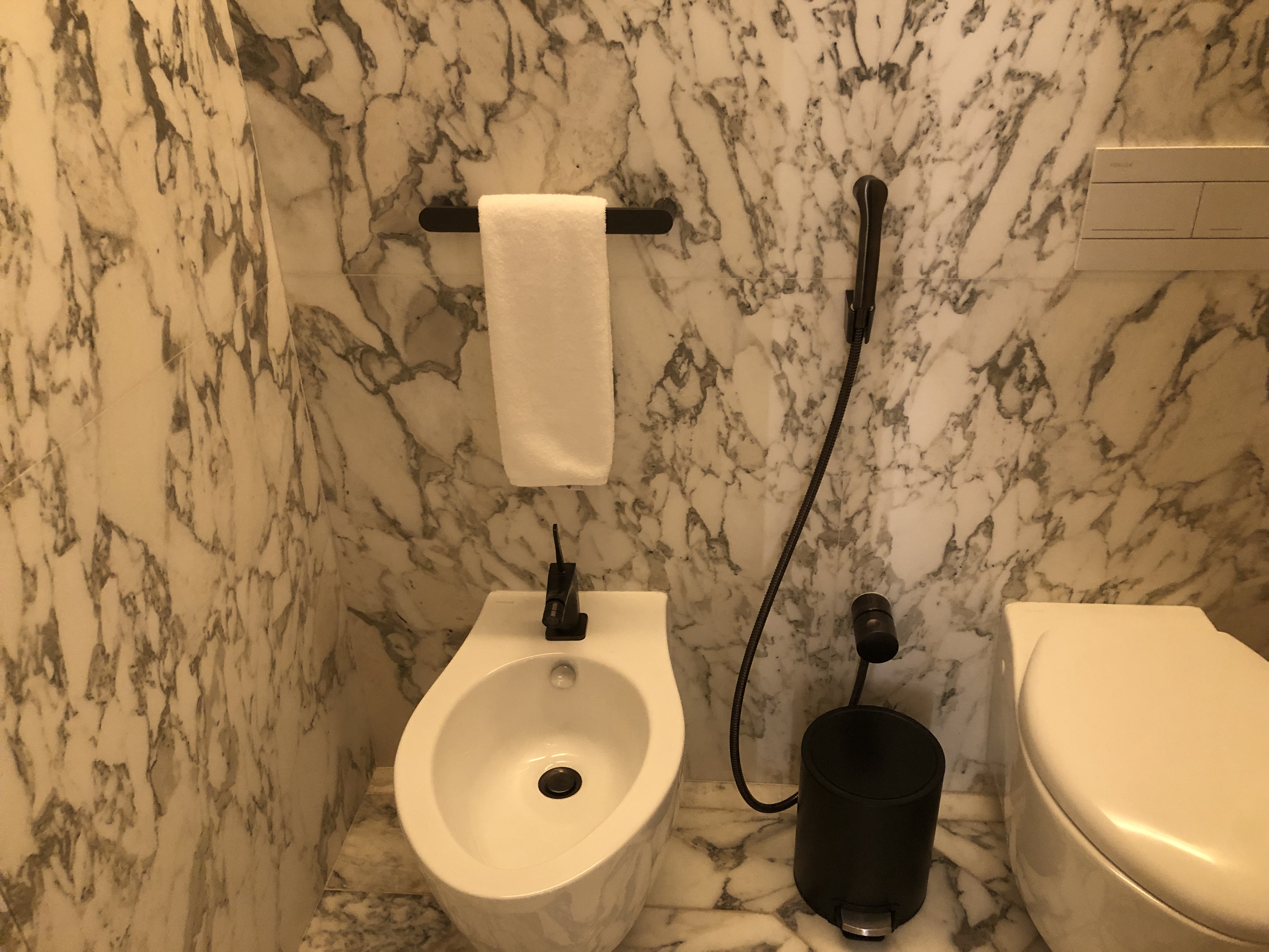 汚いバスルームの一角にある便器