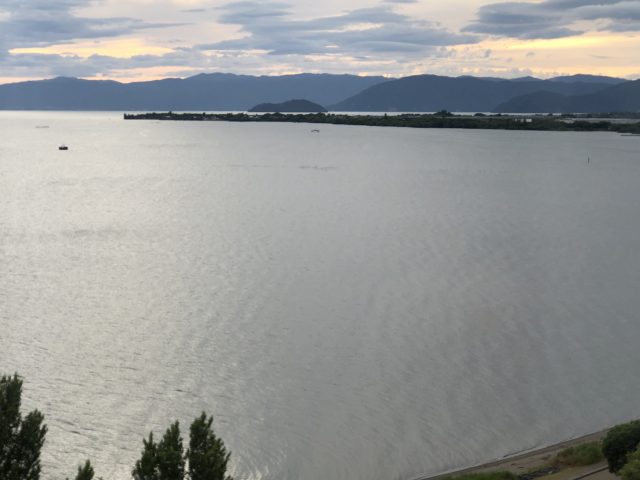 a large body of water with trees around it