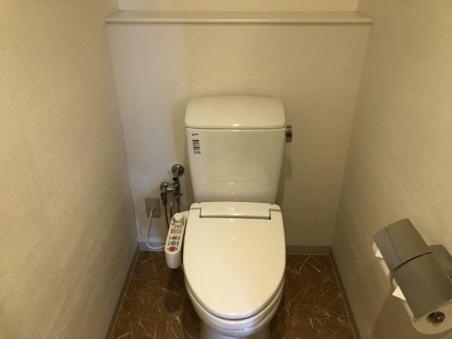 a toilet in a bathroom