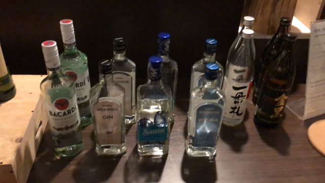 a group of bottles on a table